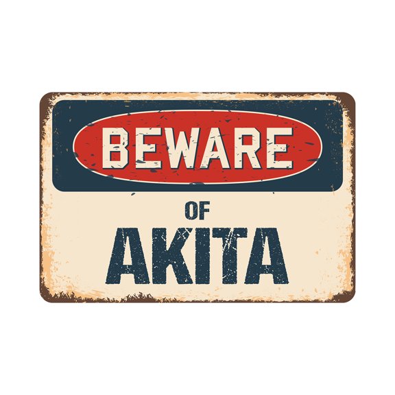 Beware Of Akita Rustic Sign | Rustic, Distressed Vintage Look | Plastic Sign | Indoor/Outdoor | Funny Home Décor for Garages, Living Rooms, Bedrooms, Offices