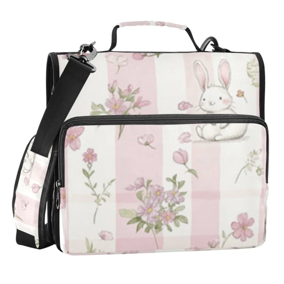 Zipper Binder Pink Cute 1.5 Inch Binder Folder Bag with Shoulder Strap and Handle