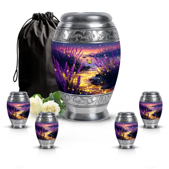 SABURIAL Lavender Grass Urn - Large Urn For Human - Combo - 10 Inch Large With 3 Inch - Human Remains For Mom & Dad - Decorative Urns For Male & Female - Memorial Urns