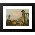 thumbnail image 2 of Hubert Robert 24x19 Black Modern Framed Museum Art Print Titled - A Landscape with Shepherds and Shepherdesses Among Ancient Ruins, with the Statue of Castor and Pollux and the Pantheon Beyo, 2 of 5