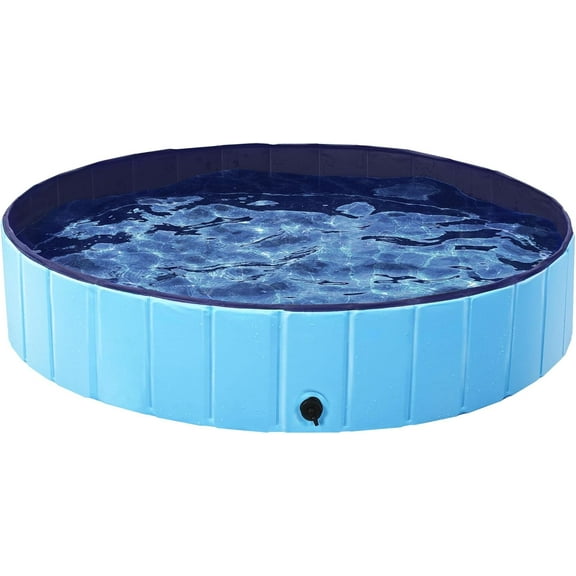 Sptwo Foldable Dog Bath Pool for Dogs Collapsible Pet Cat Swimming Tub PVC Plastic Dog Wading Pool w/Pet Brush&Repaire Patches for Outdoor & Indoor, Blue XL