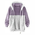 thumbnail image 5 of Baqcunre Cardigan Sweaters For Women Lightweight Women's Fashion Casual Patchwork Hooded Zipper Pocket Plush Sweater Jacket Womens Jacket Womens Fall Fashion 2023 Purple 3XL, 5 of 5