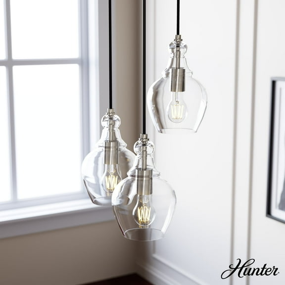 Hunter - Maple Park 3-light Brushed Nickel, Small Cluster Light, Dimmable, Casual Style, Round Shaped, for Bedrooms, Dining, Living Rooms - 19992