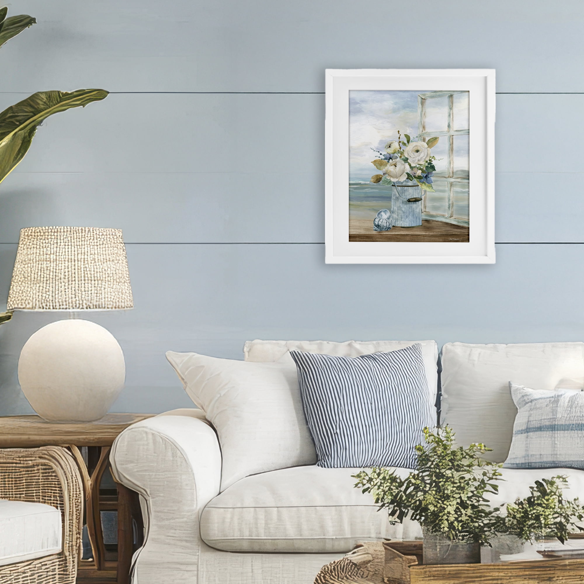 Stupell Industries Seaside Florals on Windowsill White Framed Print Under Glass, design by Carol Robinson