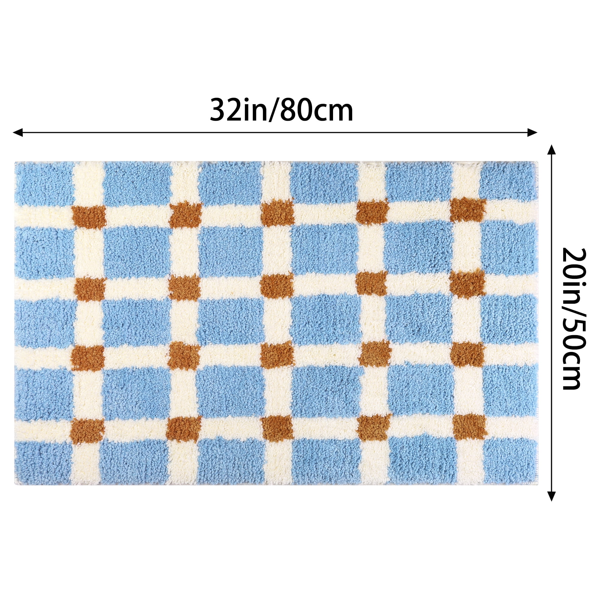 Unique Bargains 2 Pcs Checkered Absorbent Non Slip Bath Mats Soft Fluffy Bathroom Rugs Blue 20" x 32"