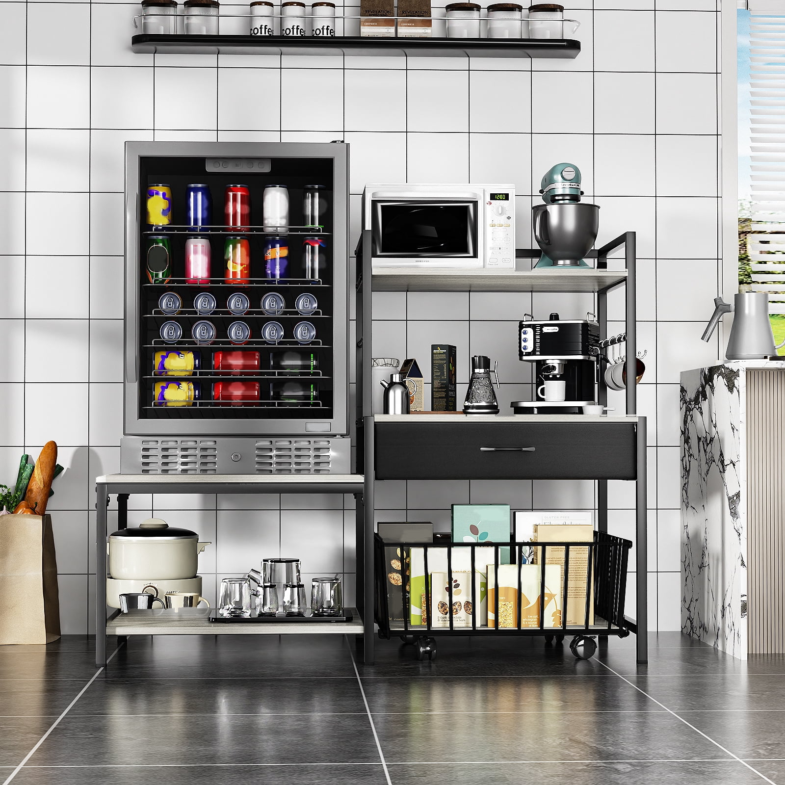 Mini Fridge Stand with Storage, Mini Refrigerator Stand with Movable Storage Basket