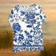 thumbnail image 5 of Camisetas de Manga Corta para las Mujeres Casual Cuello Redondo Cómodo de Lino Camiseta Botón Blusa Top Verano Manga Corta para las Mujeres, 5 of 5