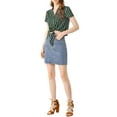 thumbnail image 3 of MODA NOVA Junior's Striped Button Up Short Sleeve Tie Front Crop Shirt Green XL, 3 of 7