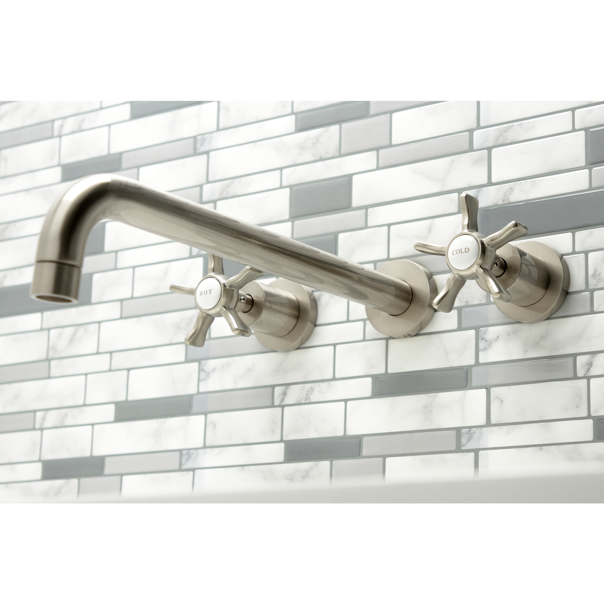 Kingston Brass KS8048NX Hamilton Two-Handle Wall Mount Roman Tub Faucet, Brushed Nickel