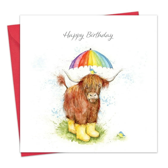 Twizler Birthday Card Highland Cow - Happy Birthday Greeting Card for Men or Women - For Him or Her