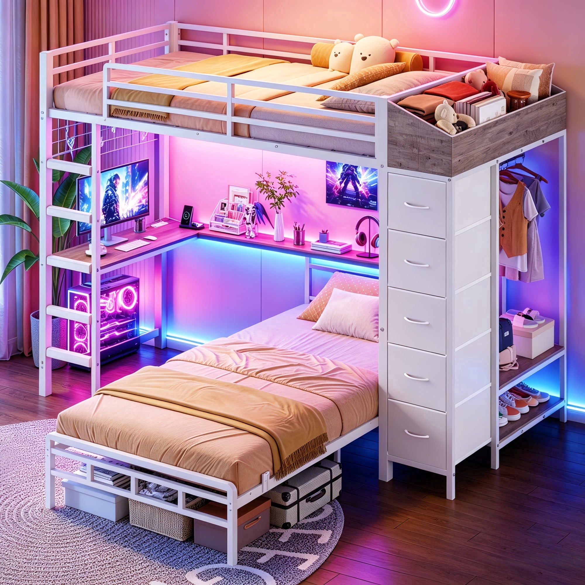 Ktaxon Metal Twin Triple Bunk Bed, Twin over Twin over Twin XL Bed