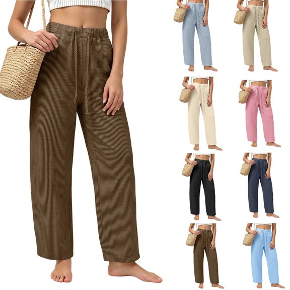 LIaqionyy Women Pants Elastic Waist Casual Wide Leg Lightweight Sweatpants Trousers Fashion Outfits with Pockets
