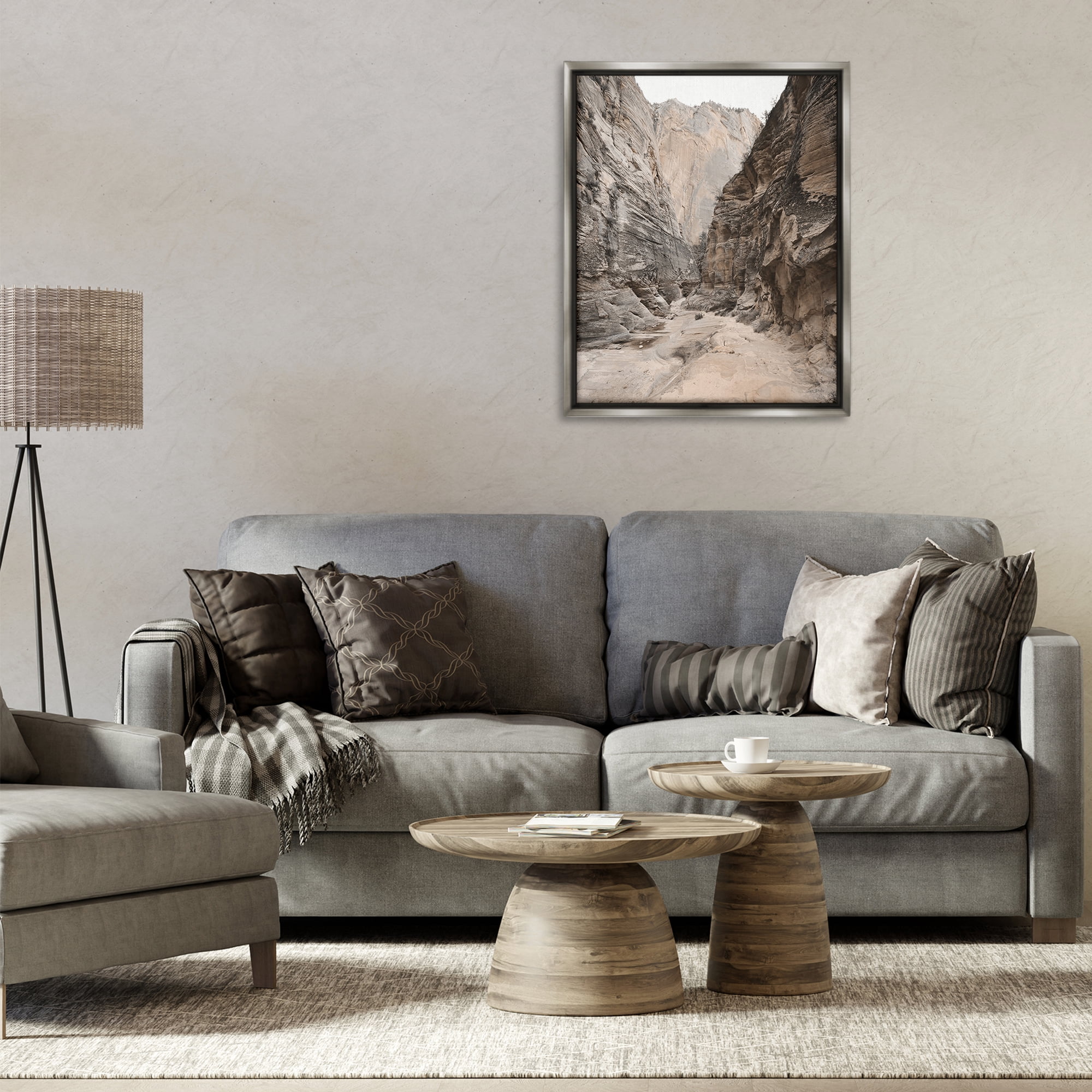 Stupell Industries Looming Sandy Cliffs Landscape Photography Gray Floater Framed Art Print Wall Art, 25 x 31