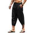 thumbnail image 1 of Pantalones capri de lino para hombre, ligeros, sueltos, 3/4, pantalones cortos con cordón elástico en la cintura, pantalones casuales de yoga para la playa, 1 of 5