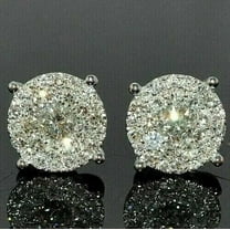 2Ct Round Cut Real Moissanite Men's Cluster Stud Earrings 14K White Gold Plated
