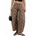 thumbnail image 3 of Women'S Polka-Dot Print High-Waist Seamed Wide-Leg Cropped Casual Pants Reddish-Brown S, 3 of 9
