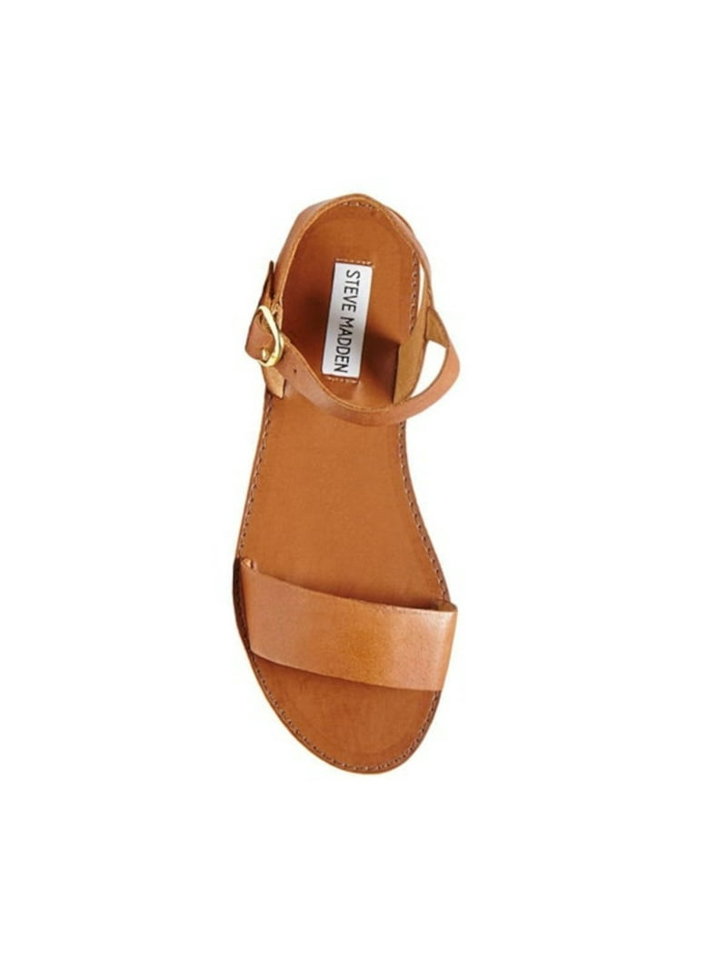 STEVE MADDEN Womens Brown Ankle Strap Buckle Accent Donddi Round