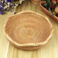 thumbnail image 5 of Piwvid Handmade Rattan Round Fruit Basket Food Storage Bowls Kitchen Organizer Snack Serving Bowl, Boho Wicker Bread Bowl Woven Basket Décor for Nuts with Wavy Edge, 3 Size Options, 5 of 9