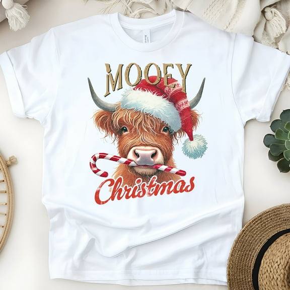 Mooey Christmas T-Shirt | Funny Cow Holiday Graphic Tee, White, Size S