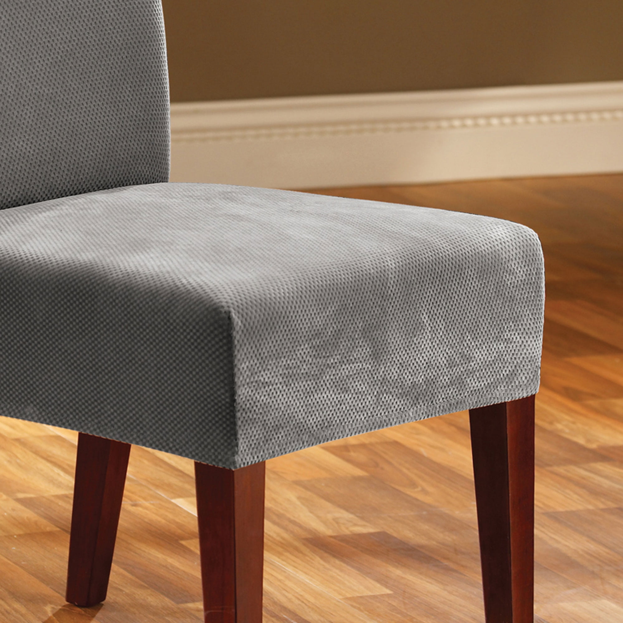 SureFit Stretch Metro One-Piece Dining Chair Slipcover with Elastic Hem Dining Chair Gray