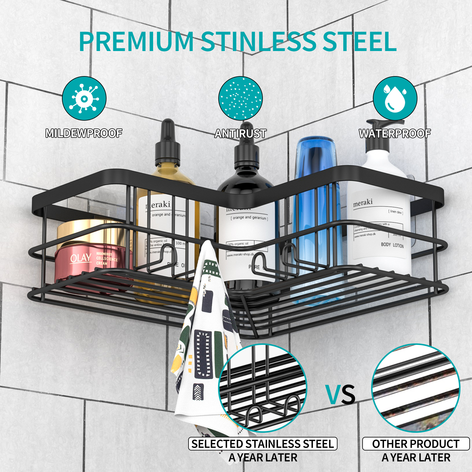 stusgo 2-Shelf Corner Shower Caddy, Black photo 3