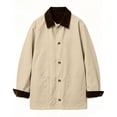 thumbnail image 4 of Women's Solid Color Lapel Collar Corduroy Mid Length Jacket Long Sleeve Button‑Front Casual Shacket Coat with Pockets, Loose Fit Fall Winter Outerwear Top Khaki, 4 of 9