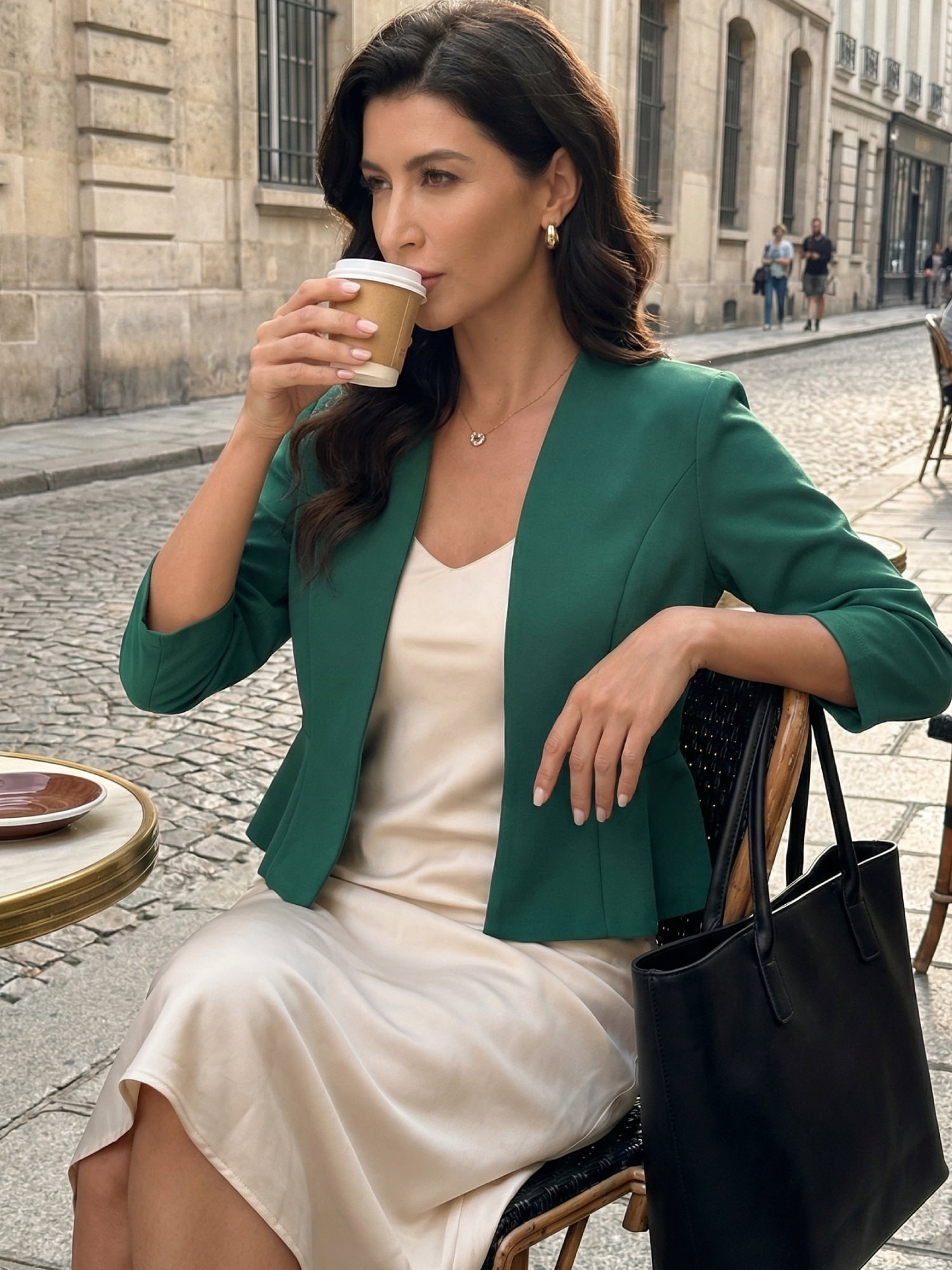 DARING DIVA Women's Open Front 3/4 Sleeve Peplum Business Blazer XL Dark Green