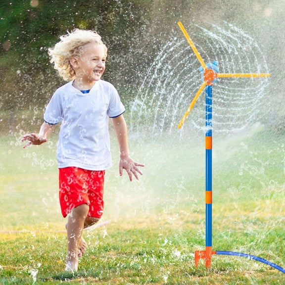 55" Windmill Water Sprinkler Outdoor Yard Toy, New Upgrades with 3 Blades, 36 Spray Nozzles, 360° Spining Splash Summer Fun Play for Boys, Girls, Pets and Lawn Watering