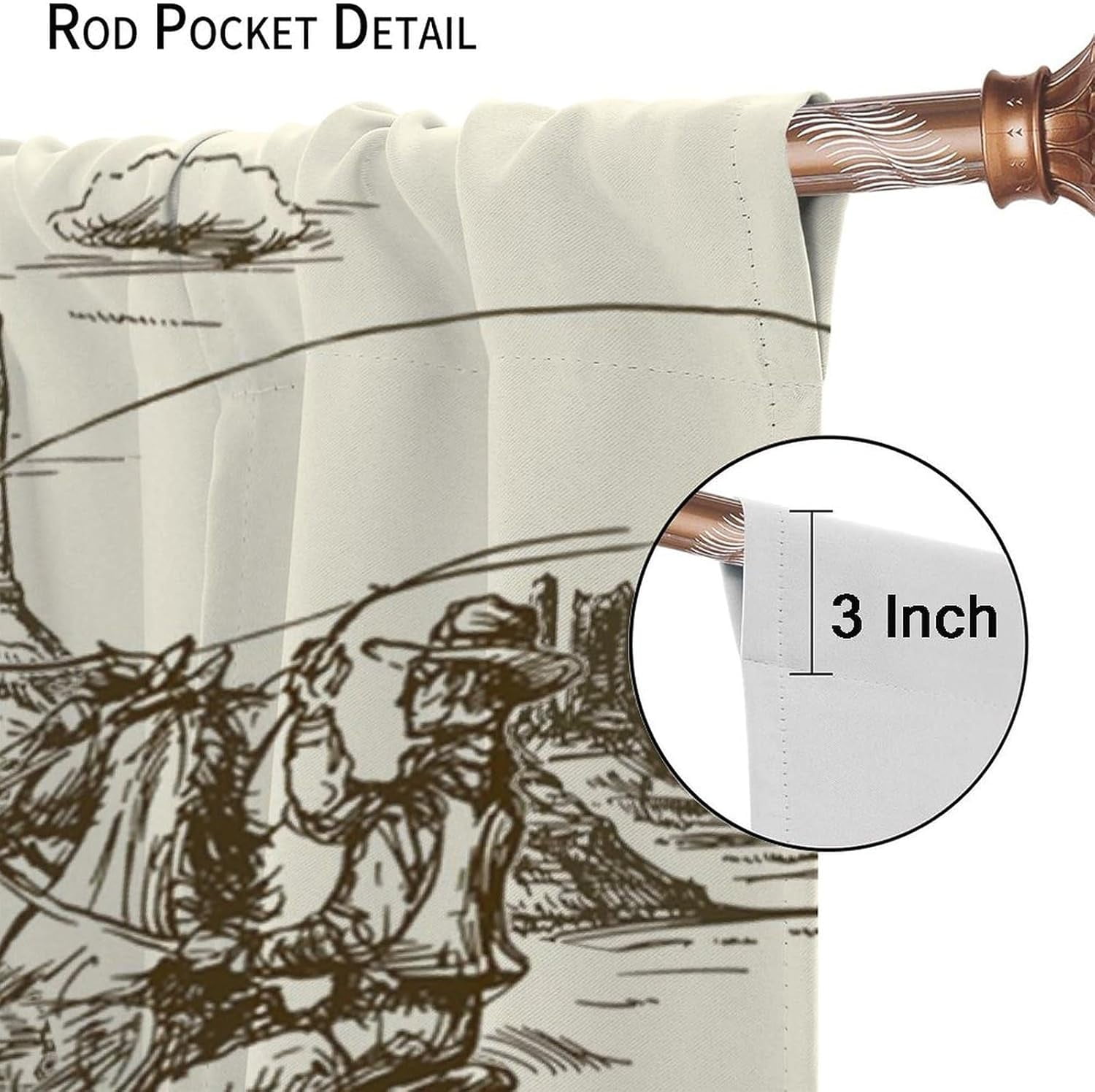 Vintage American Wilderness Western Cowboy Blackout Curtains for Bedroom,Sketch Style Western Cowboy Cacti Room Darkening Window Curtains with Rod Pocket - 2 Panels 84" L x 42" W