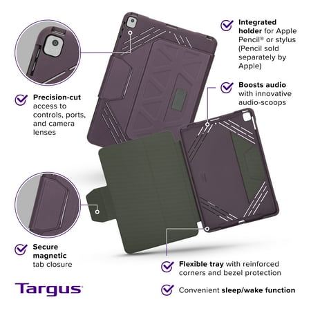 Targus - Pro-Tek Antimicrobial Case for iPad (9th, 8th and 7th gen.) 10.2", iPad Air 10.5", and iPad Pro 10.5" - Purple