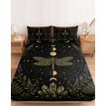thumbnail image 2 of Twin XL Size Fitted Sheet Set - Mystic Dragonfly 2 Piece Bedding Sets 16" Deep Pocket Fitted Sheet with 1 Pillowcases, Black Golden Moon Stars Flowers Leaves Brushed Microfiber Hotel Bed Sheets, 2 of 9