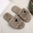 thumbnail image 5 of IEMIEMIEM Womens Fuzzy Open Toe Slippers Soft Comfy Memory Foam Heart Print Slip On Indoor House Bedroom Slides Slippers Khaki 8 Wide, 5 of 9