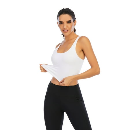 

Strappy Sports Bras for Women Padded Longline Workout Yoga Bra Cropped Cross Back Medium Impact White XL