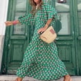 thumbnail image 5 of Vestido largo bohemio con mangas abullonadas para mujer, vestido informal de verano con cordón Floral y cuello en V, vestidos sueltos para vacaciones y playa, 5 of 5