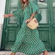 thumbnail image 5 of Vestido largo bohemio con mangas abullonadas para mujer, vestido informal de verano con cordón Floral y cuello en V, vestidos sueltos para vacaciones y playa, 5 of 5