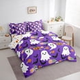 thumbnail image 3 of Feelyou Purple Gothic Haloween Bedding Comforter Set 7pcs, Kawaii Cartoon Ghost Pumpkin Queen Bedding Sets, Groovy Daisy Flower Reversible Queen Sheet Sets, Breathable Home Decor, 3 of 7