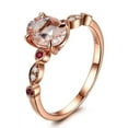 thumbnail image 2 of Antique Design 1.25 Carat Peach Pink Morganite (Round Shaped) and Diamond with Ruby Engagement Ring in 10k Rose Gold, 2 of 3