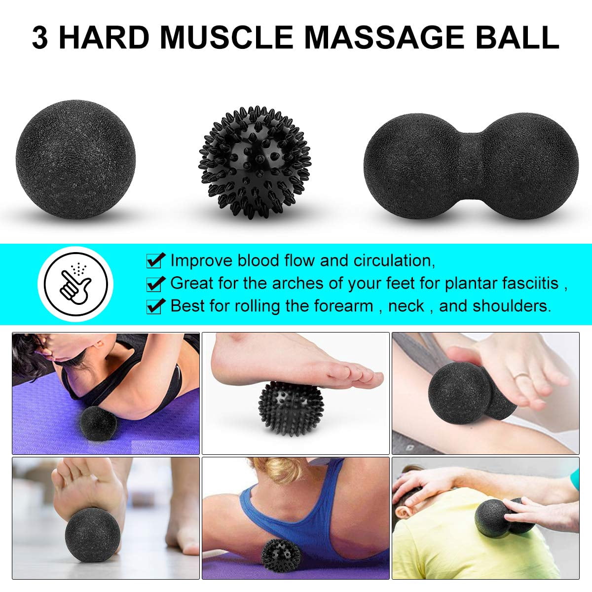 Foam Roller Set - High Density  Stick 2 Foot Fasciitis Ball Stretching Strap For Whole Body Physical & Exercise Yoga Leg Deep Tissue
