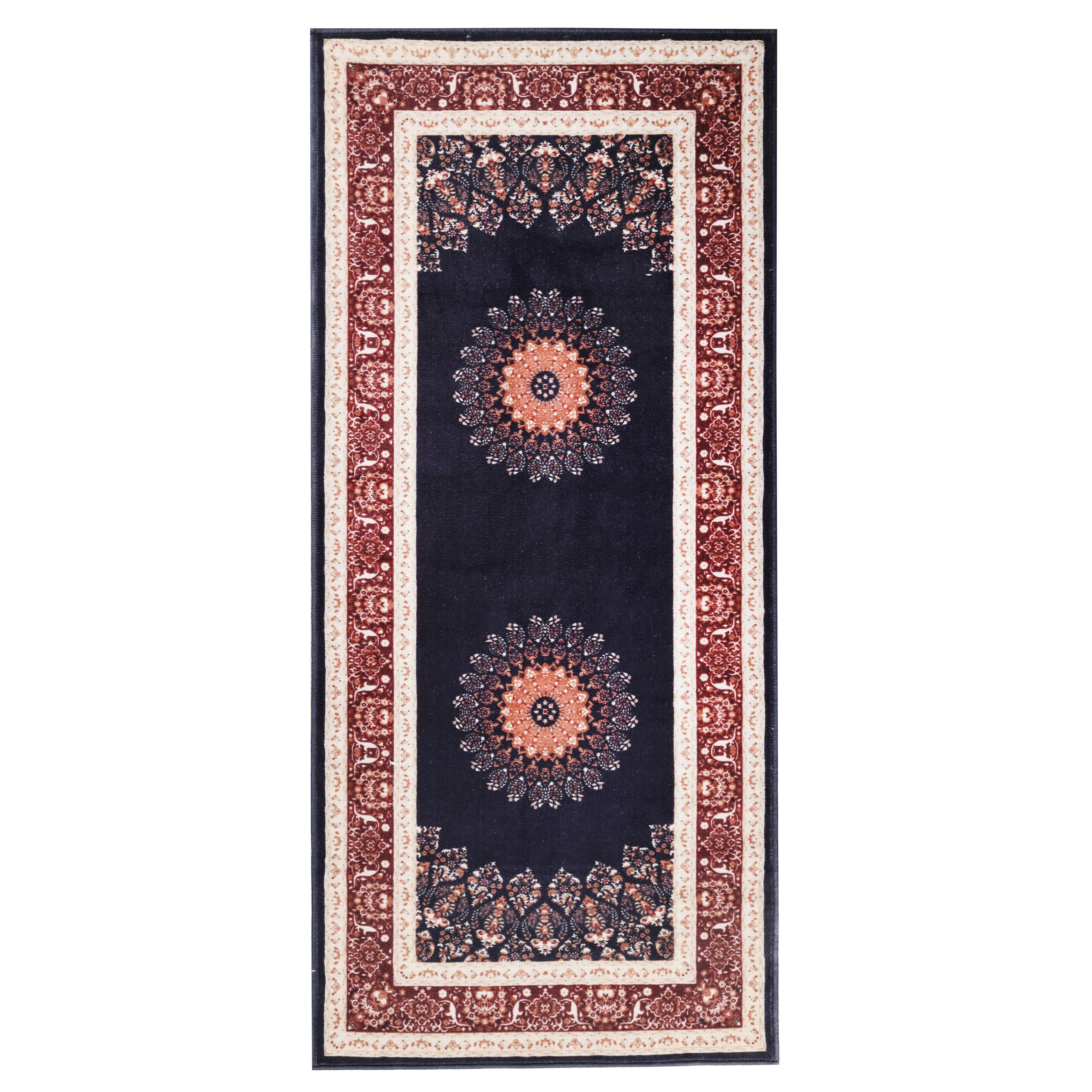 Superior Nanterre Floral Medallion Washable Indoor Runner Rug, 2' 7" x 6', Black - Ivory