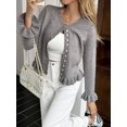 thumbnail image 5 of Womens Button Down Cardigan Sweaters Light-Weight Long Sleeve Crew Neck Summer Knit Open Front Tops Grey XL, 5 of 7