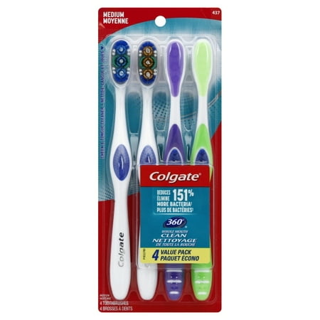 Colgate 360 Adult Toothbrush, Medium - 4 Count