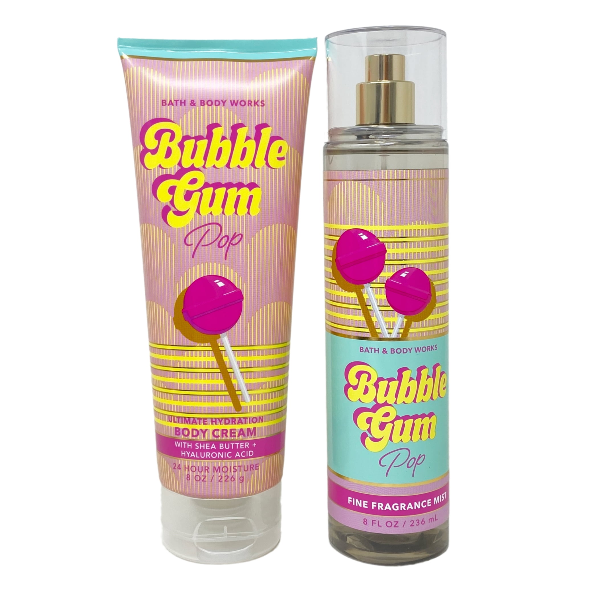 Bath & Body Works Bubble Gum Pop Body Cream and Fragrance Mist Duo Set with a Clay Baby Bar Soap - Full Size