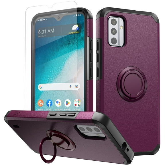 For Nokia C210 Case Cover Tough Hybrid With Ring Stand   Tempered Glass Screen