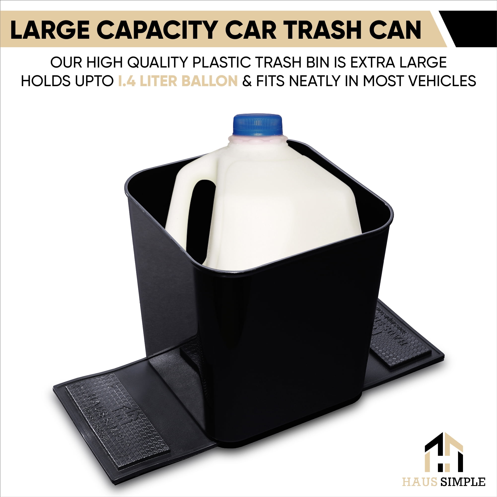 Haussimple Car Trash Can Auto Garbage Bin Carpet Grip Mat with Trash Bags  (Black) Height 7.5