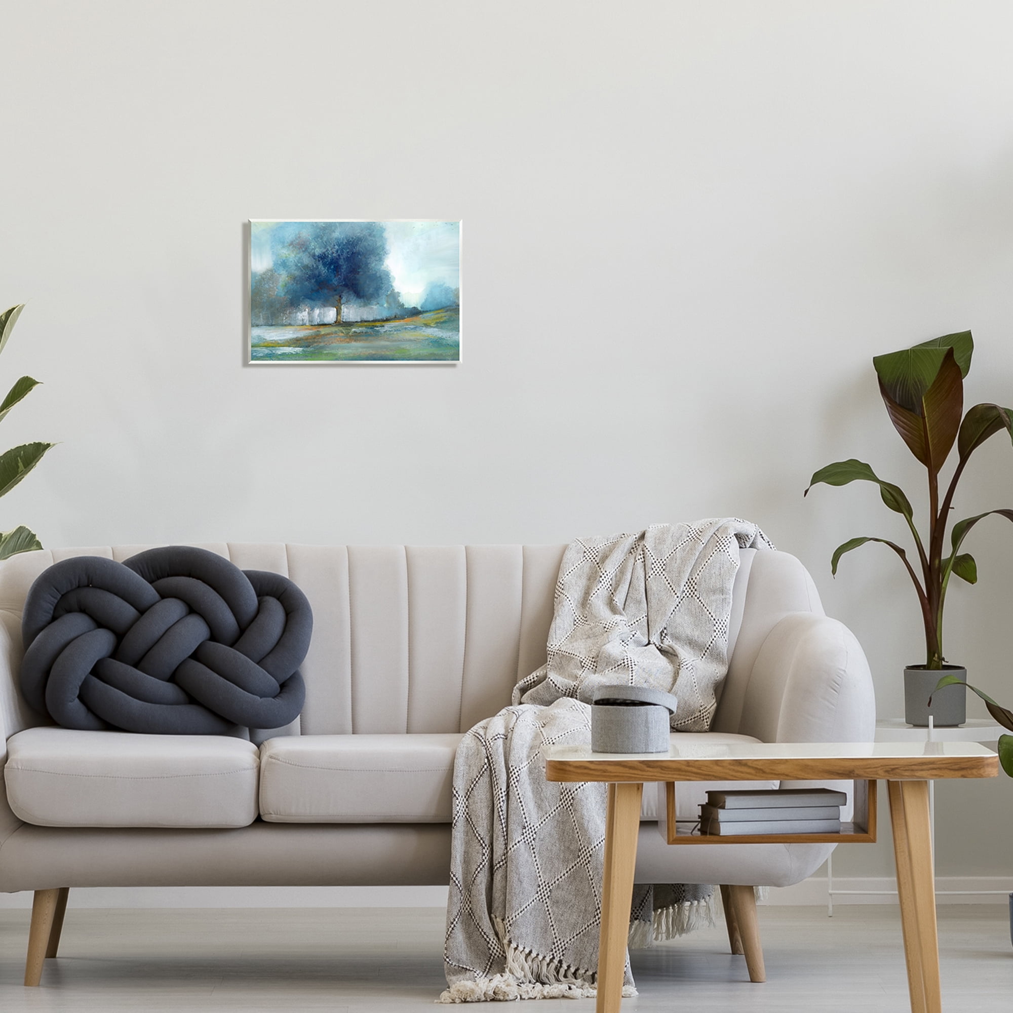 Stupell Industries Rural Blue Tree Abstract Painting Landscape Painting Unframed Art Print Wall Art