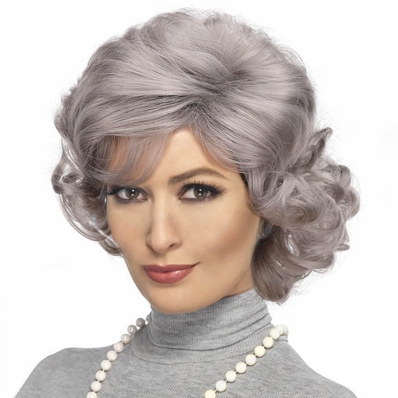 Disfraz de anciana Wig TOPHR para Halloween, pelo sintético, color gris
