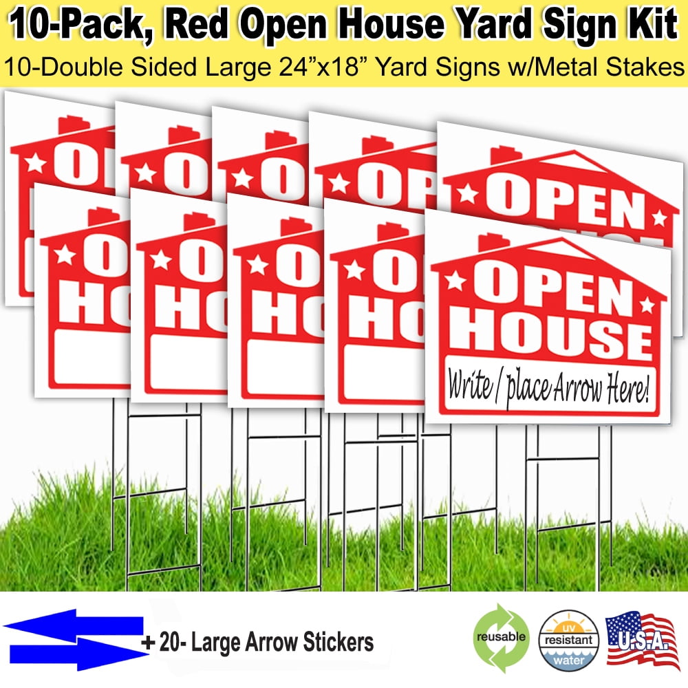 Hy-Ko RS-803 10" X 24" Red & White Open House Sign 