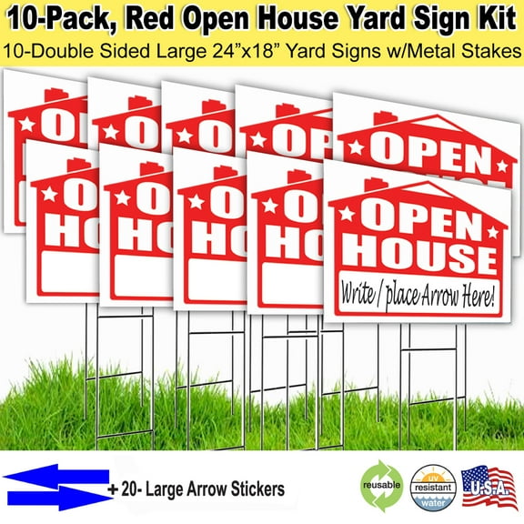 10 Pack Open House Lawn Signs with Stakes, and Arrow Stickers