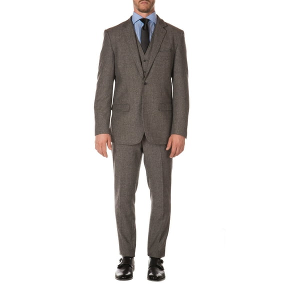 Ferrecci Men's Bradford Grey Slim Fit Notch Lapel 3 Piece Vintage Tweed Heritage Suit Set - Blazer Jacket, Vest and Pants
