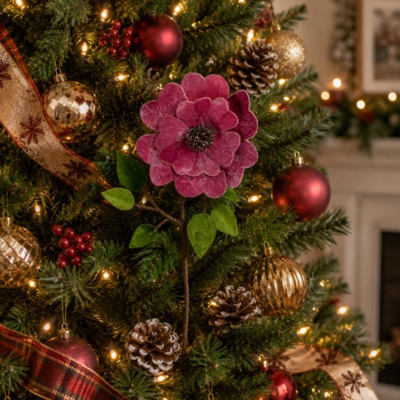 Northlight 21.5" Pink Heart Flower with Stem and Leaves Christmas Pick